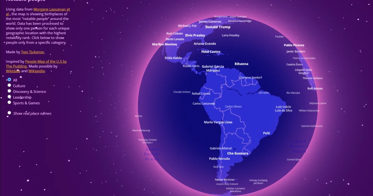 Este mapa interactivo muestra a la persona más famosa de tu ciudad